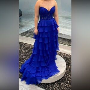 Elegant Blue Layered Formal Evening Gown, Prom dress